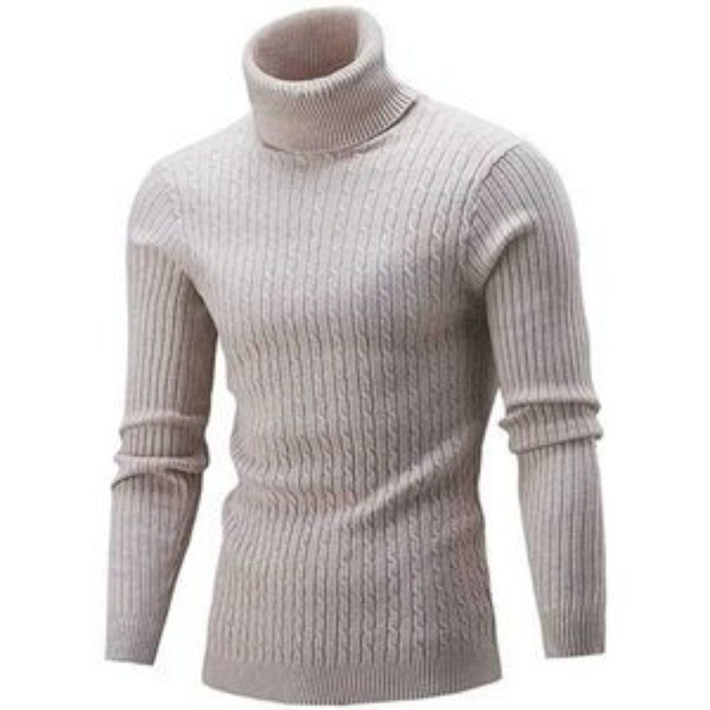 New Men's Slim Fit Turtleneck T-Shirt Khaki